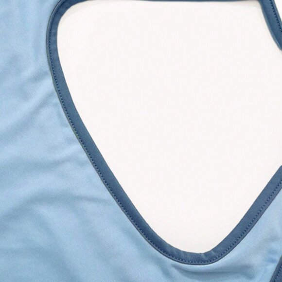 Blue Casual Women's Contrast Color Trim Halterneck Sleeveless Top - Picture 4 of 4